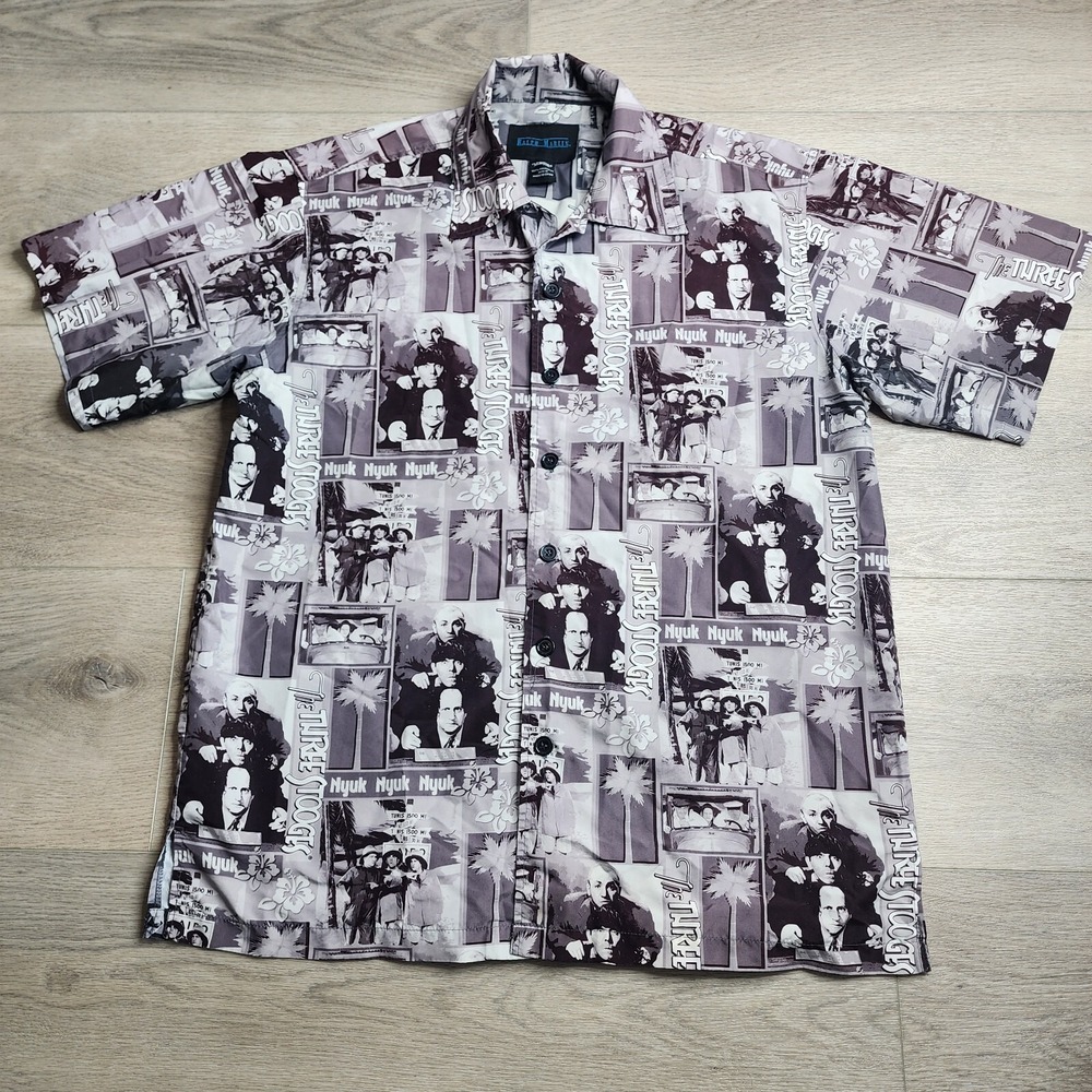 Ralph Marlin The Three Stooges Short Sleeve Button Down Hawaiian Shirt Medium